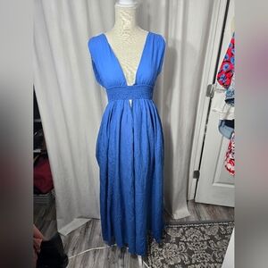 R. Vivimos Boho Dress for Women Sexy Deep V Neck Sleeveless Hollow Out Backless